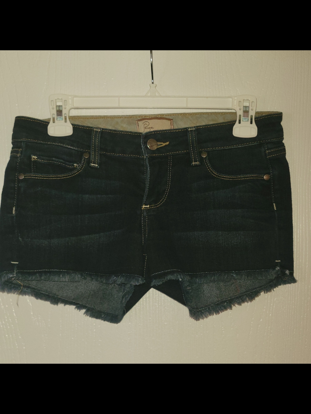 PAIGE Dark Indigo Cutoff Frayed Denim Shorts